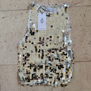 Stradivarius Gold and Silver Sequin Shell Top